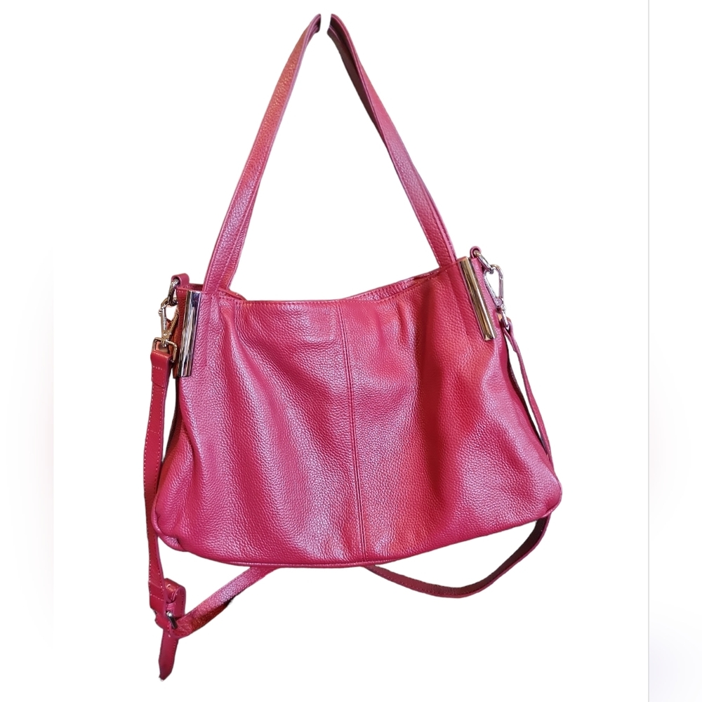 NWOT HESHE GORGEOUS RED PEBBLED LEATHER LARGE SHOULDER/CROSSBODY BAG